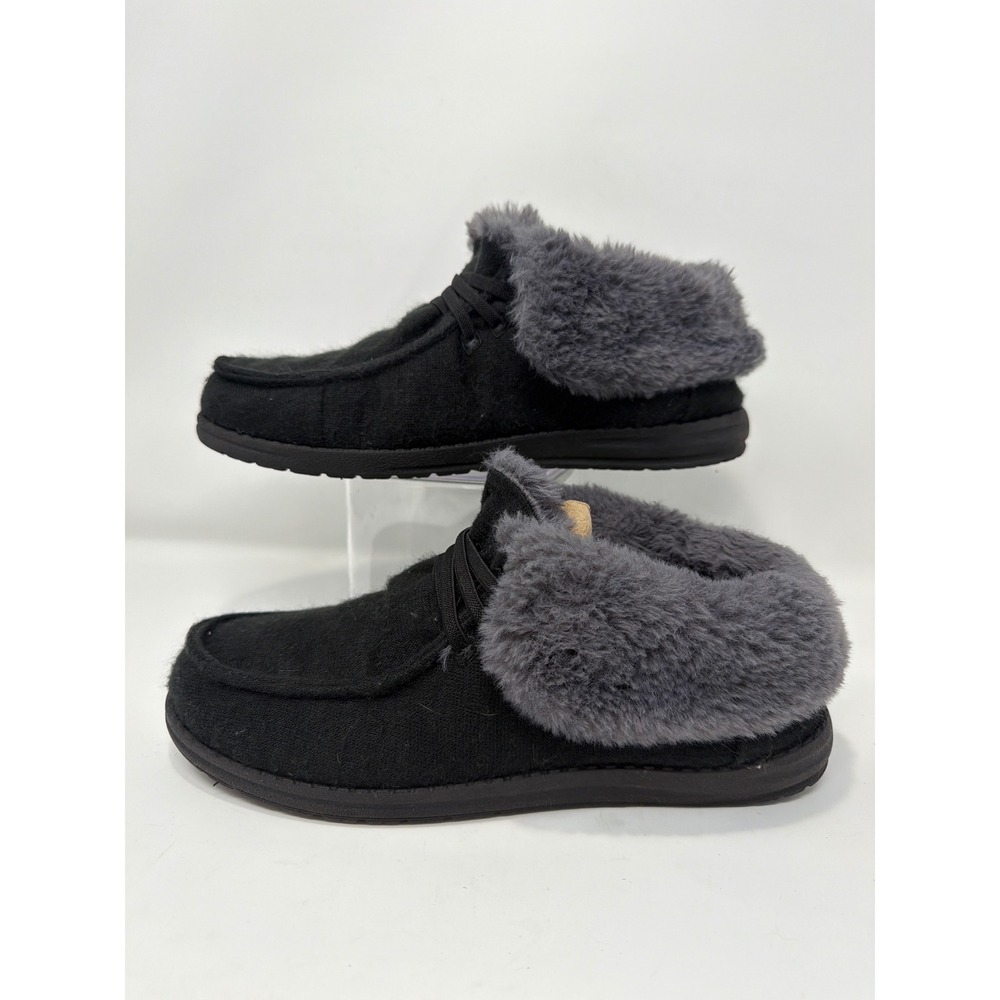 Womens Black Moccasin‎ Boots Faux Fur Lined Cozy Slippers Size 8.5 - Picture 2 of 10